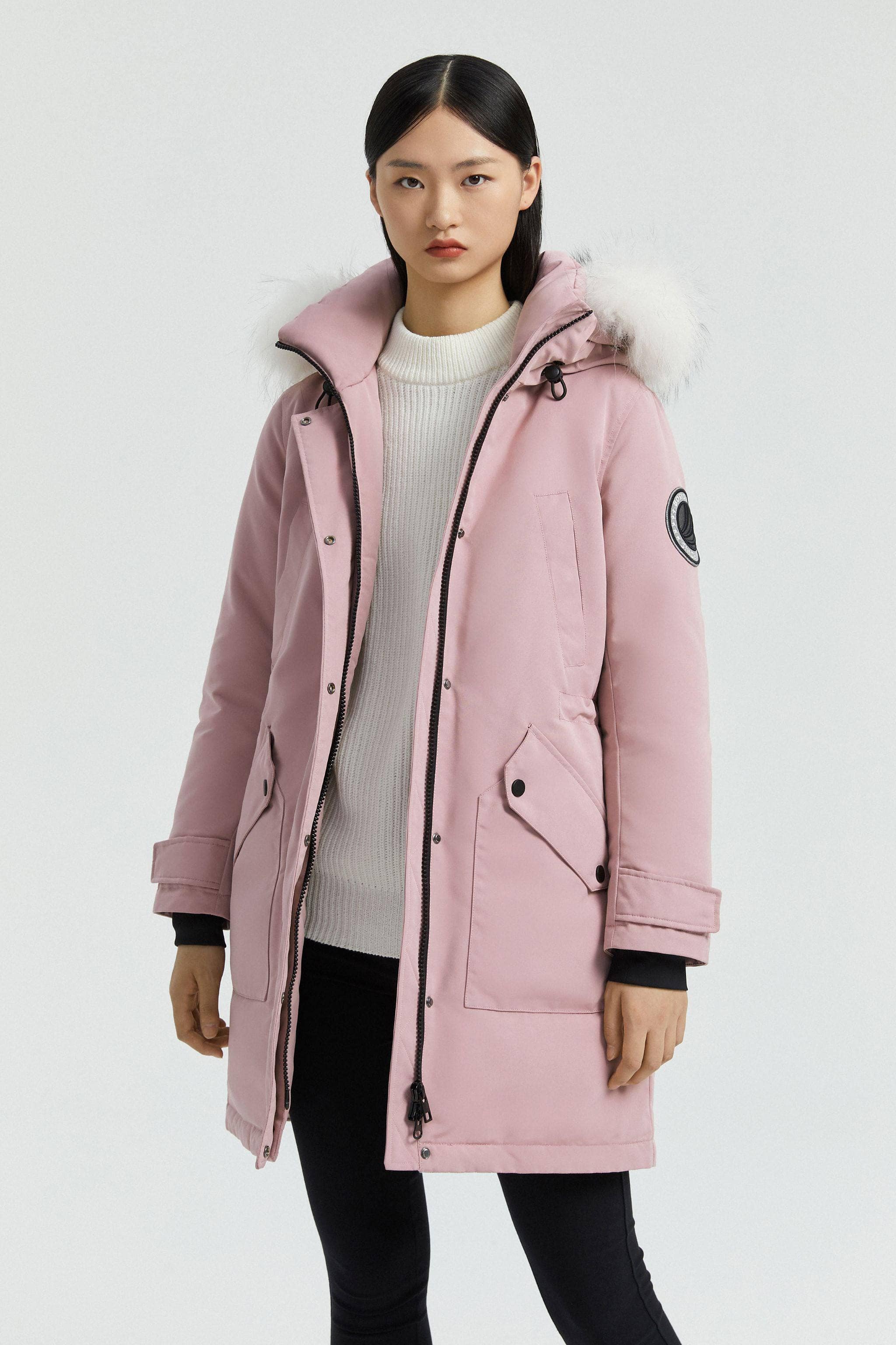 Pink parka womens hotsell