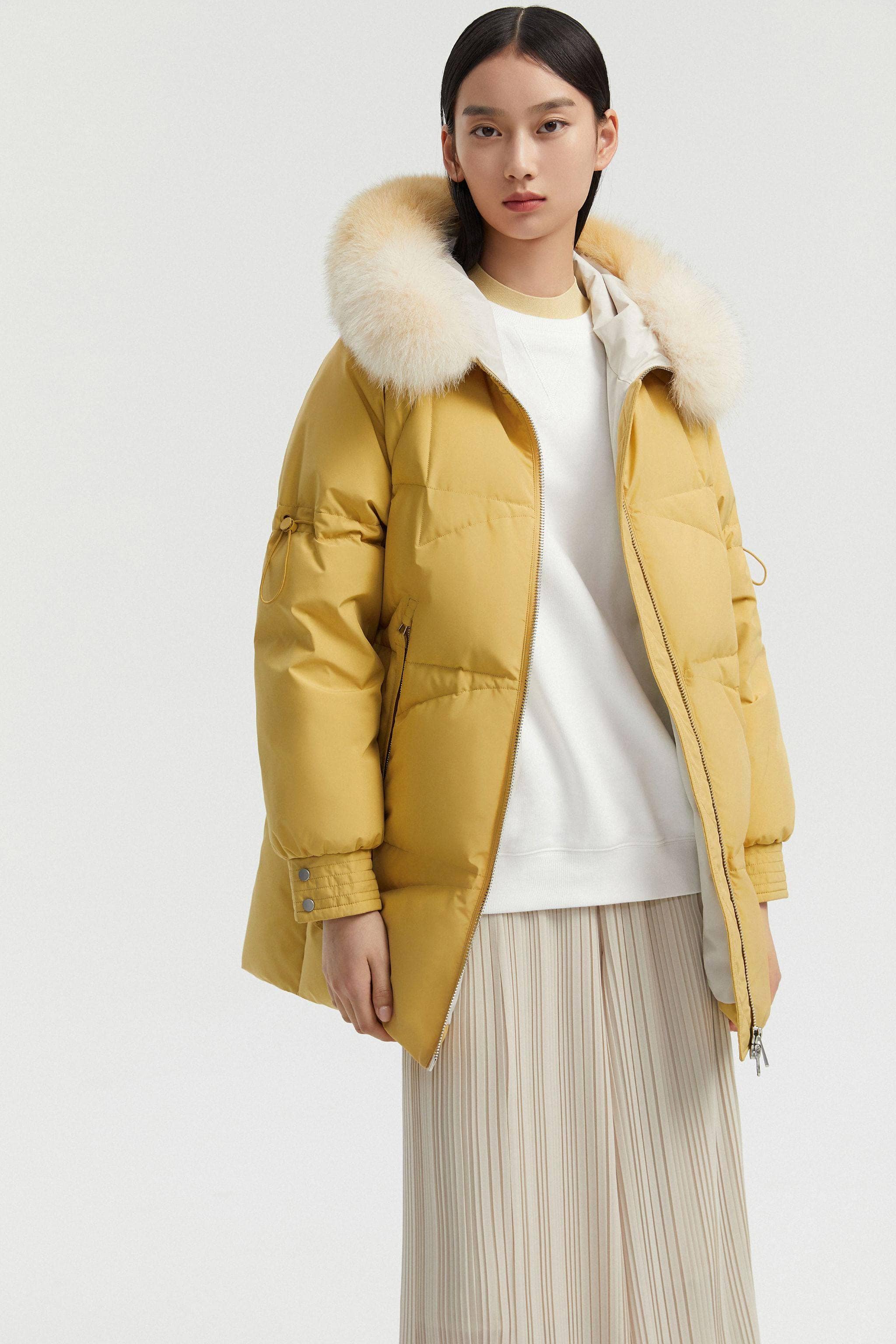 BOSIDENG Women's Hooded Parka with Fur Trim Parka 4 / Yellow