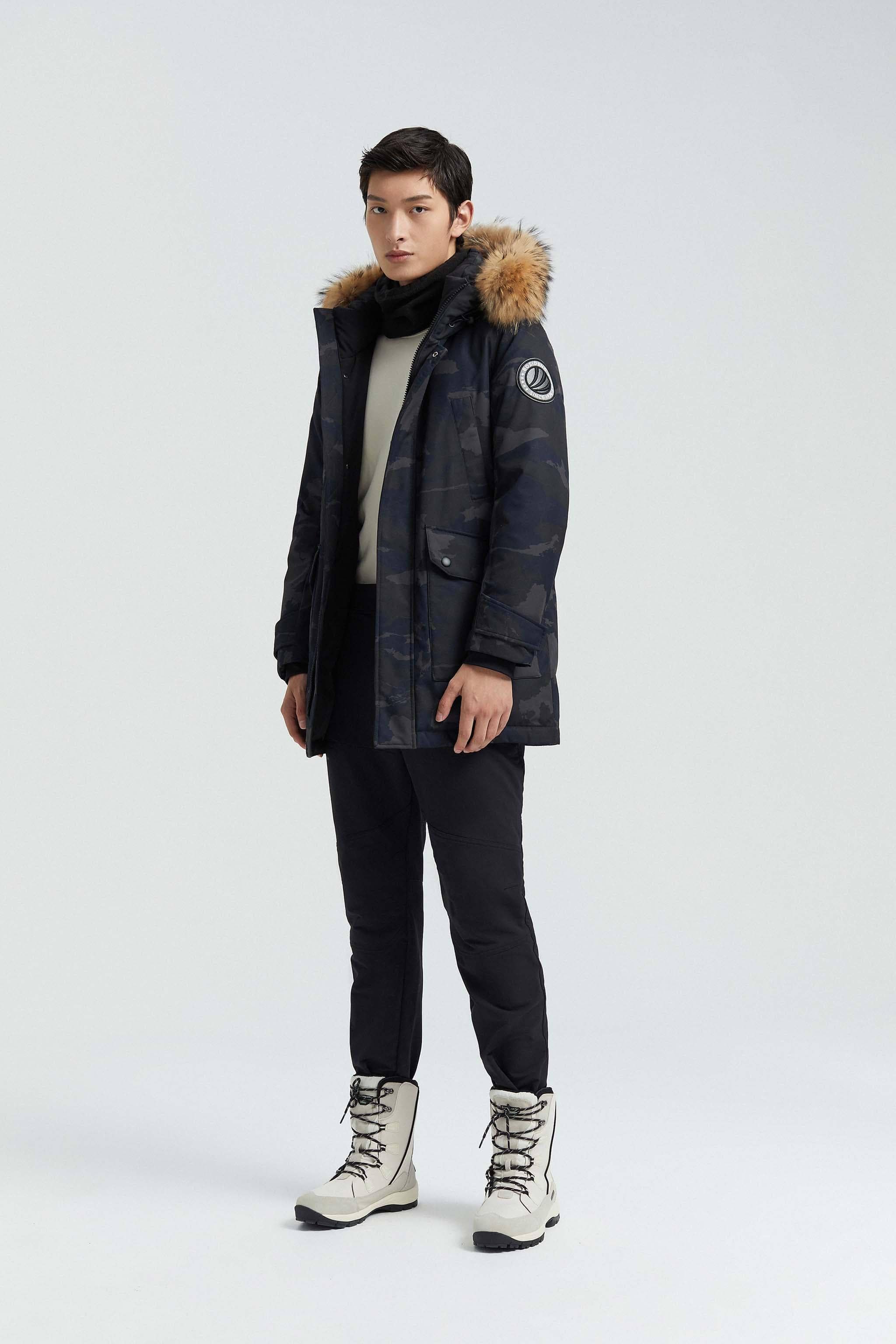 BOSIDENG Goose Down Hooded Parka with Fur Trim Parka