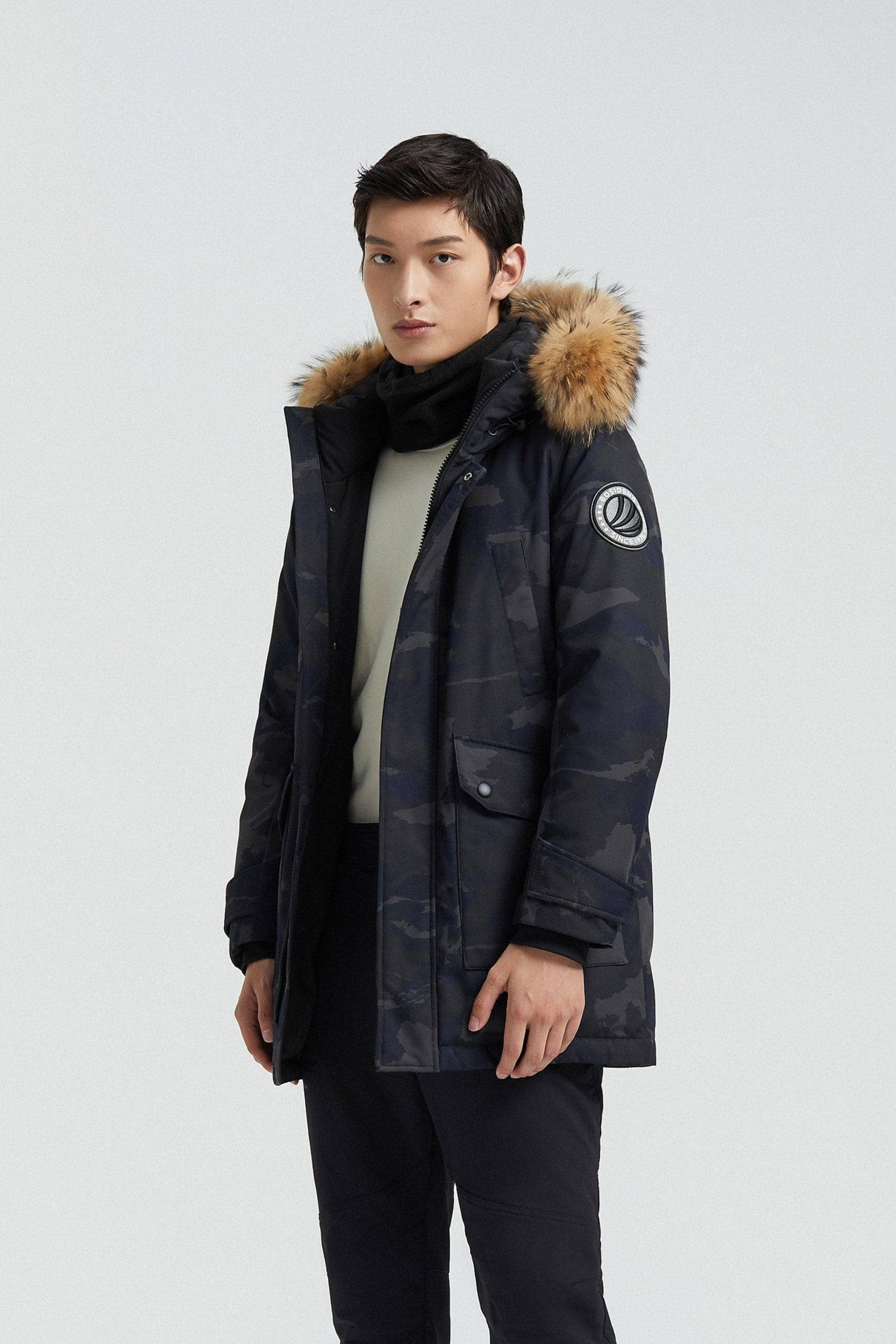 BOSIDENG Goose Down Hooded Parka with Fur Trim Parka