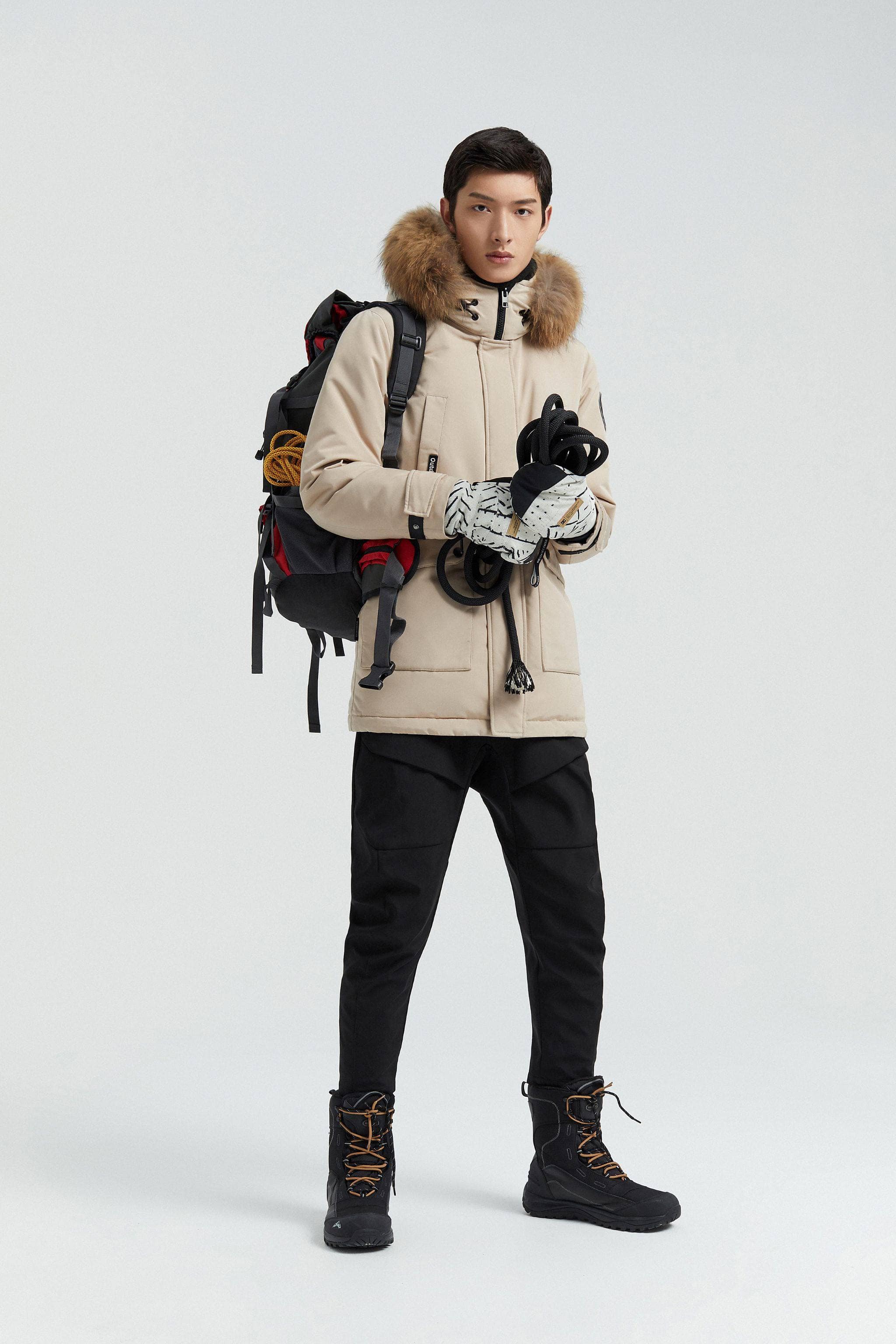 BOSIDENG Goose Down Hooded Parka with Fur Trim Parka