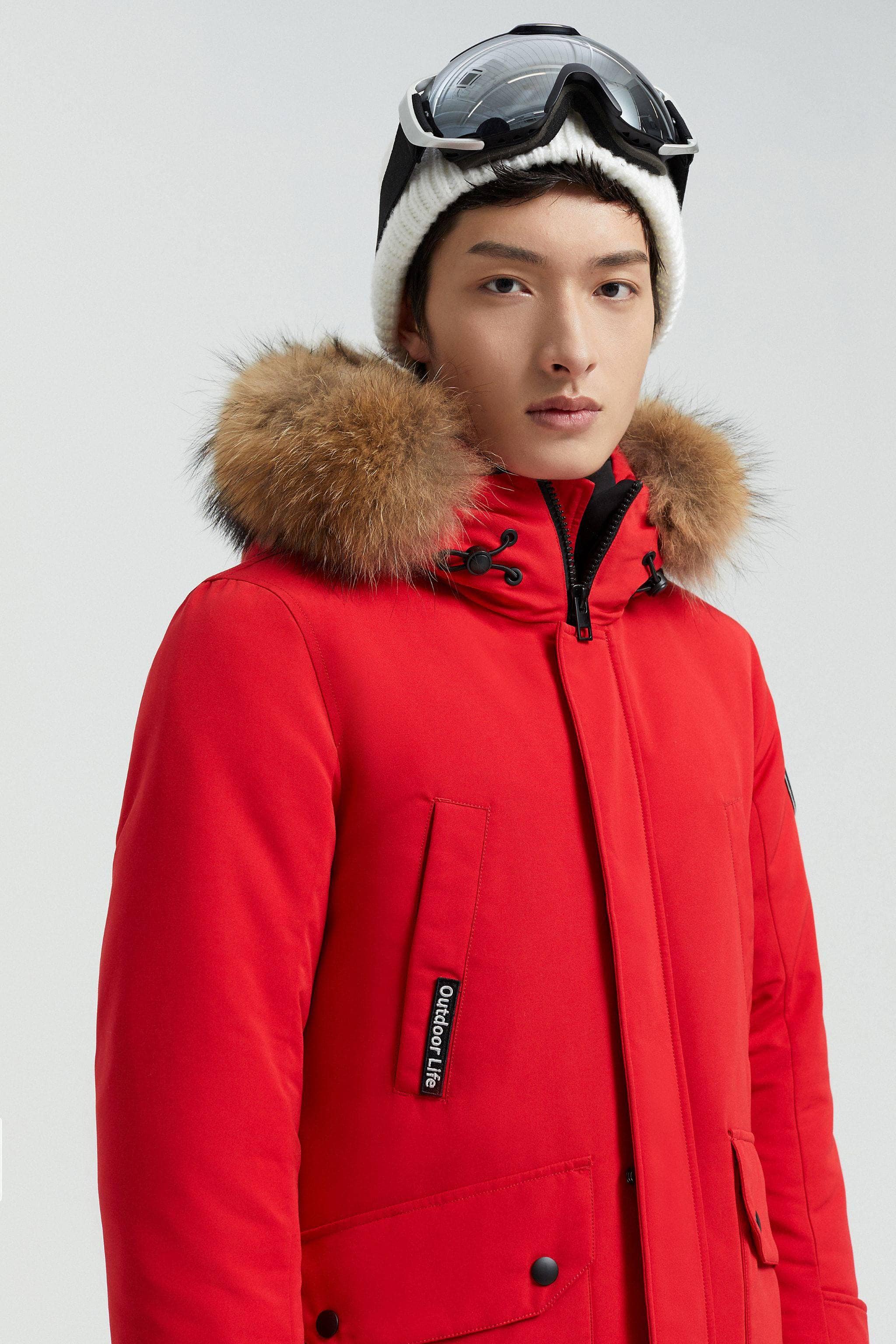 BOSIDENG Goose Down Hooded Parka with Fur Trim Parka