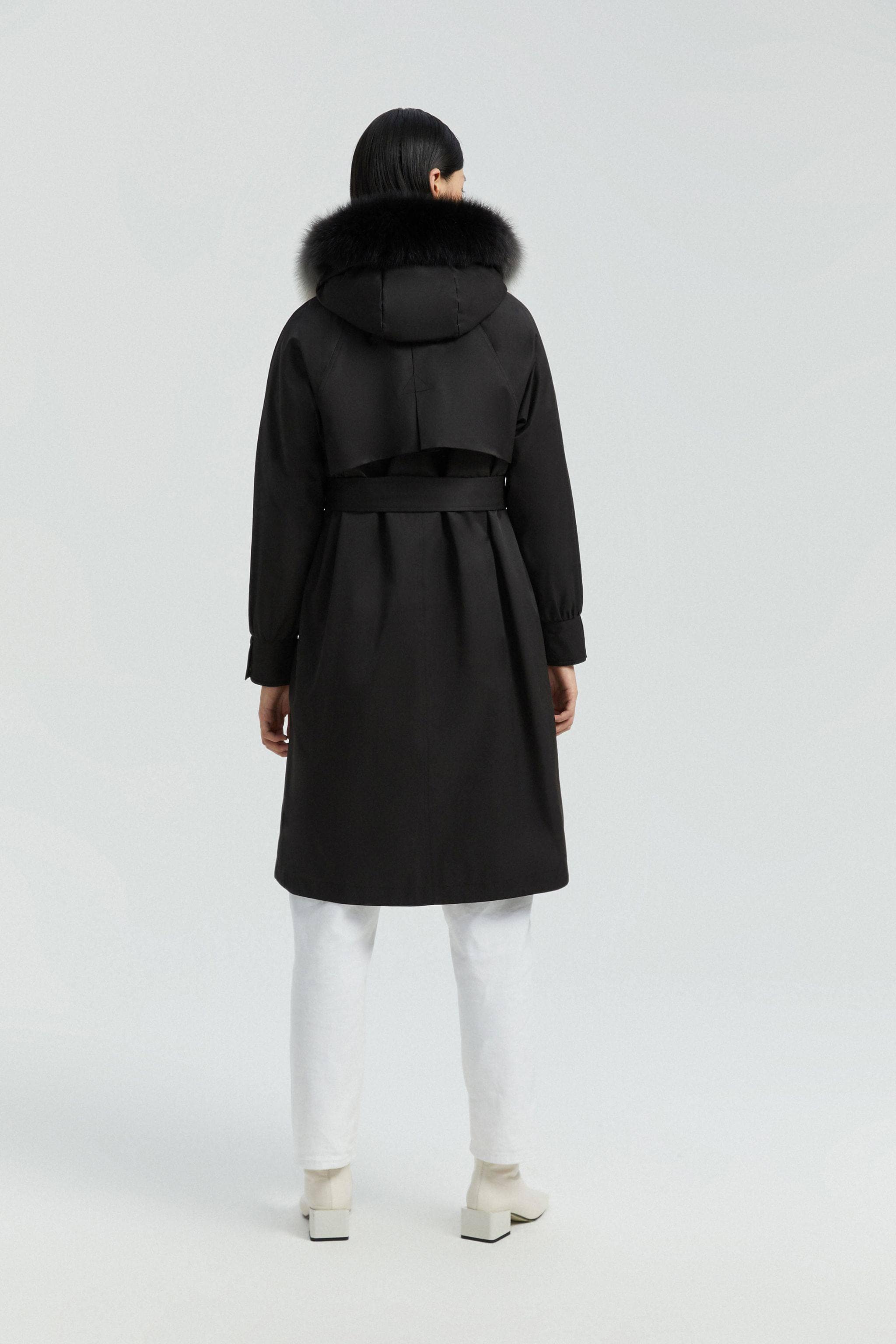 BOSIDENG Hooded Trench Coat with Fur Trim Coat