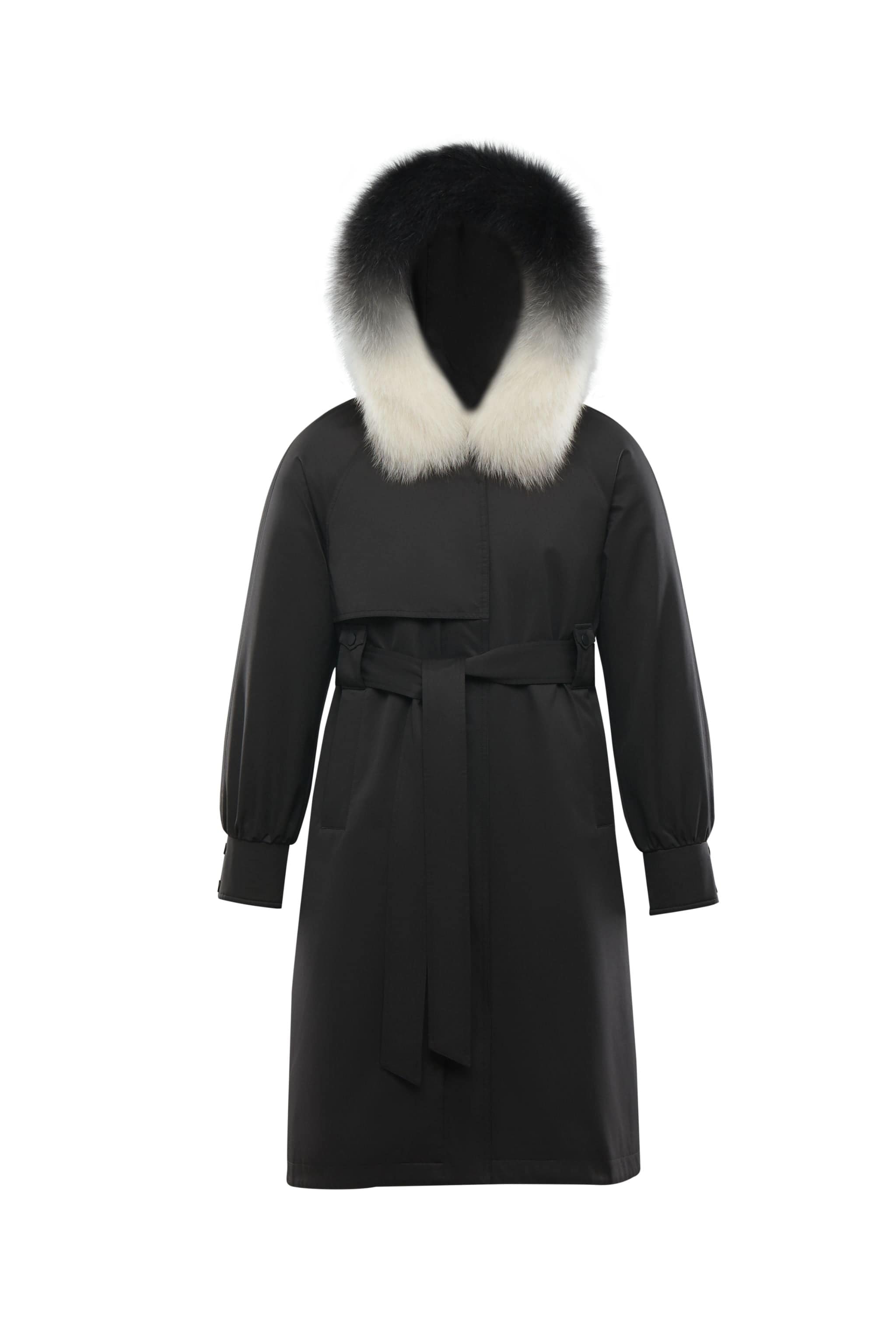 BOSIDENG Hooded Trench Coat with Fur Trim Coat