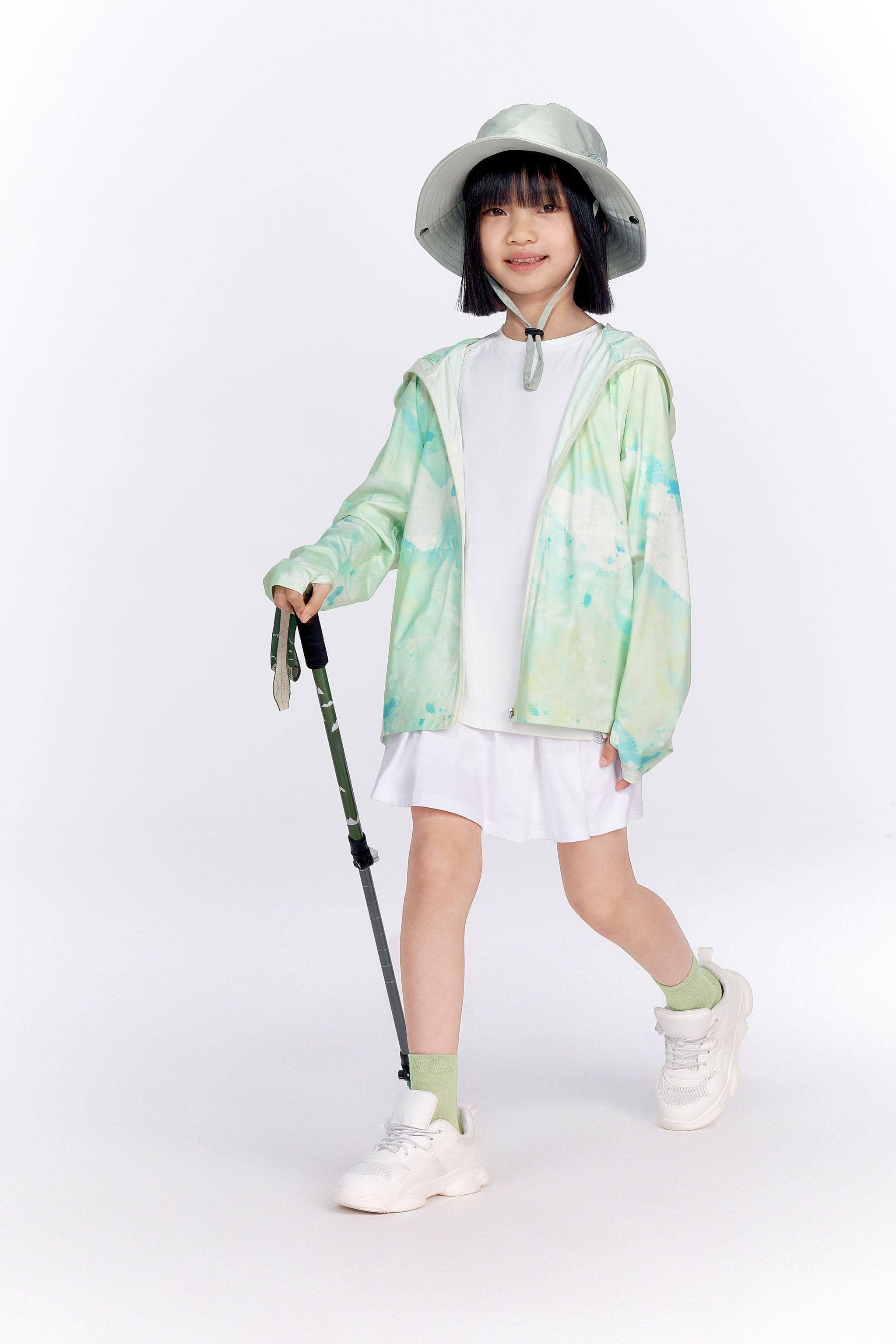 BOSIDENG SS24 Girl's UPF Protection Jacket with Drawstring Jacket 4-5YR / Green Print