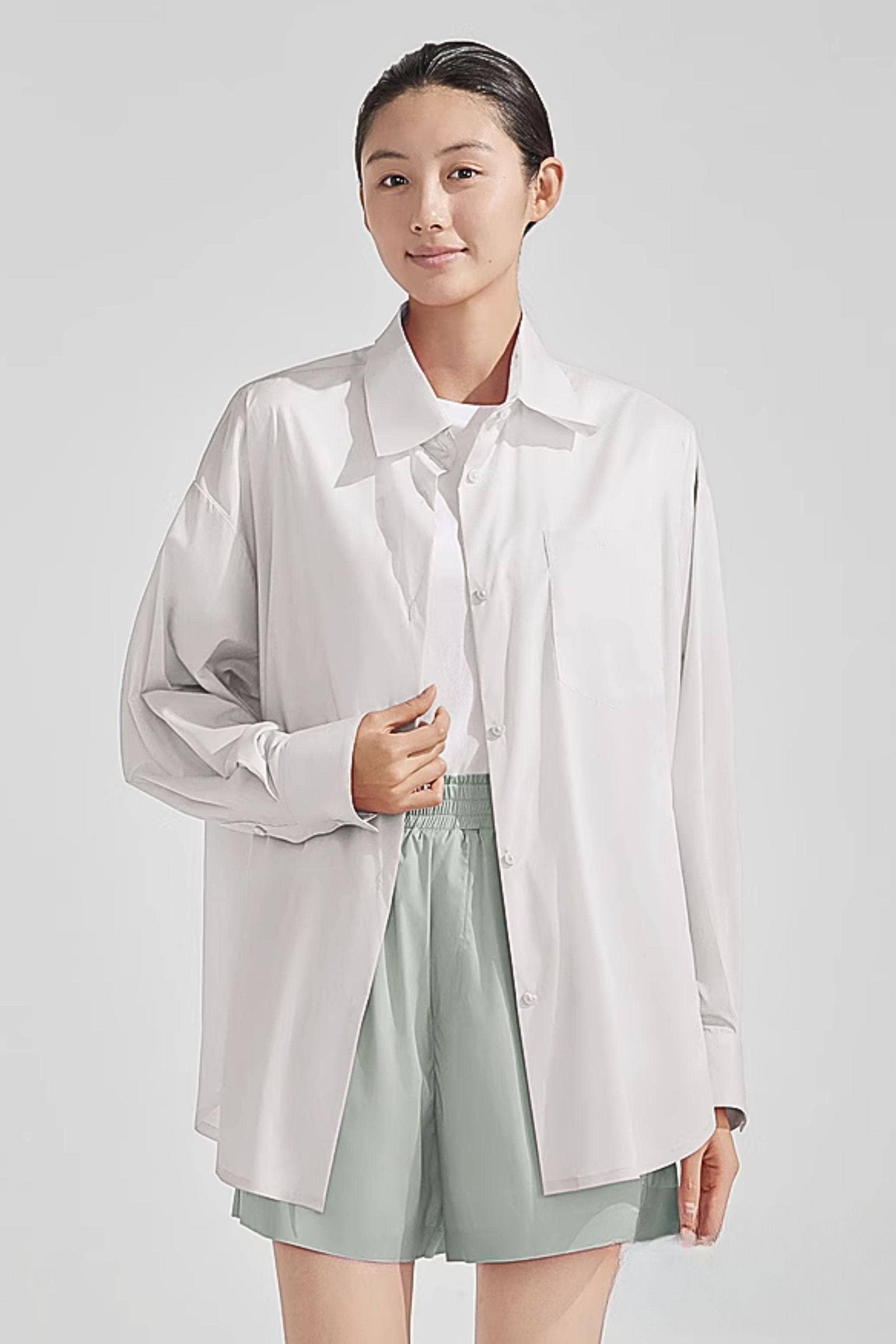 BOSIDENG SS24 Silk Blend Summer Protection Relaxed Shirt Jacket 4 / Cloudy White