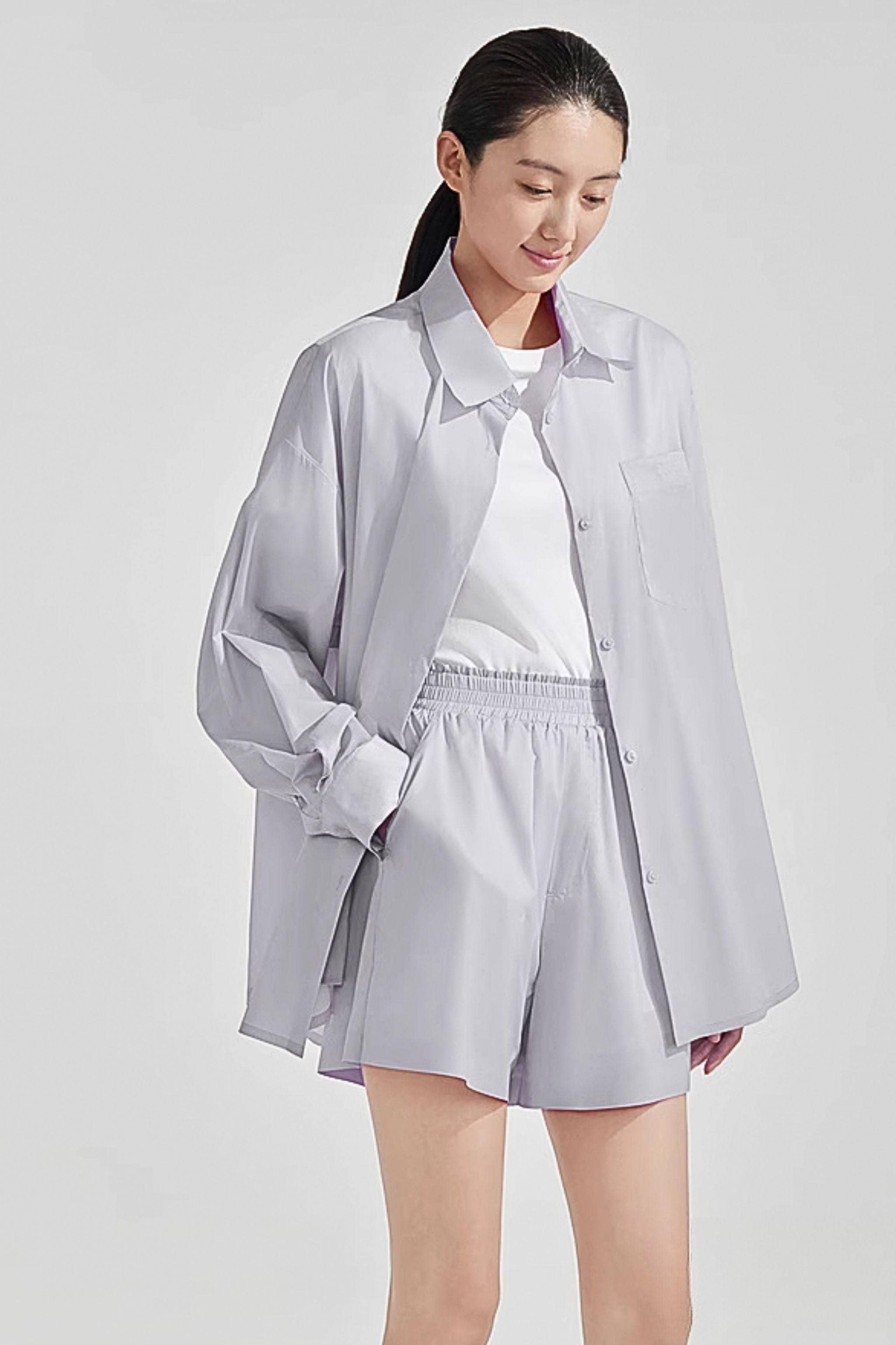 BOSIDENG SS24 Silk Blend Summer Protection Relaxed Shirt Jacket 4 / Moon Grey