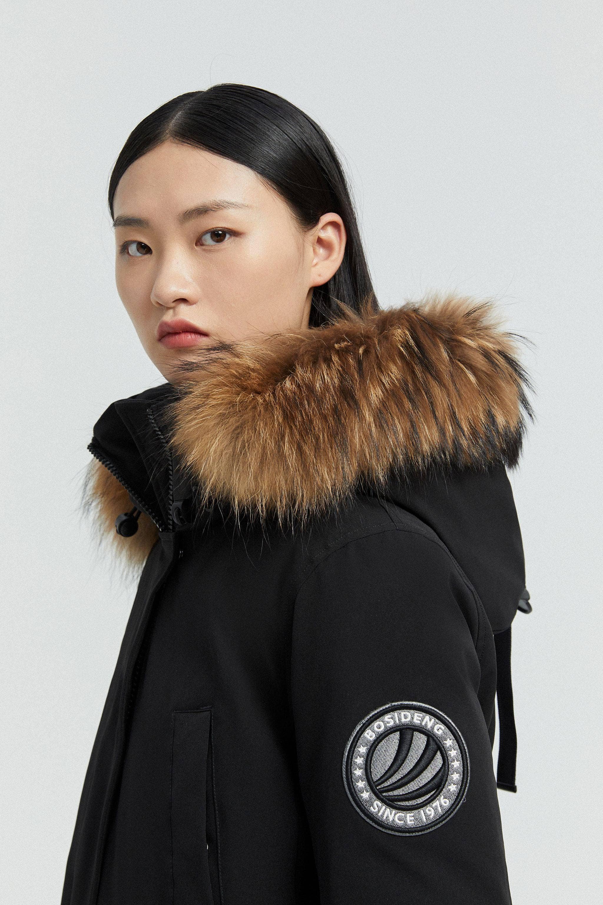 BOSIDENG Women's Hooded Parka with fur Trim Parka