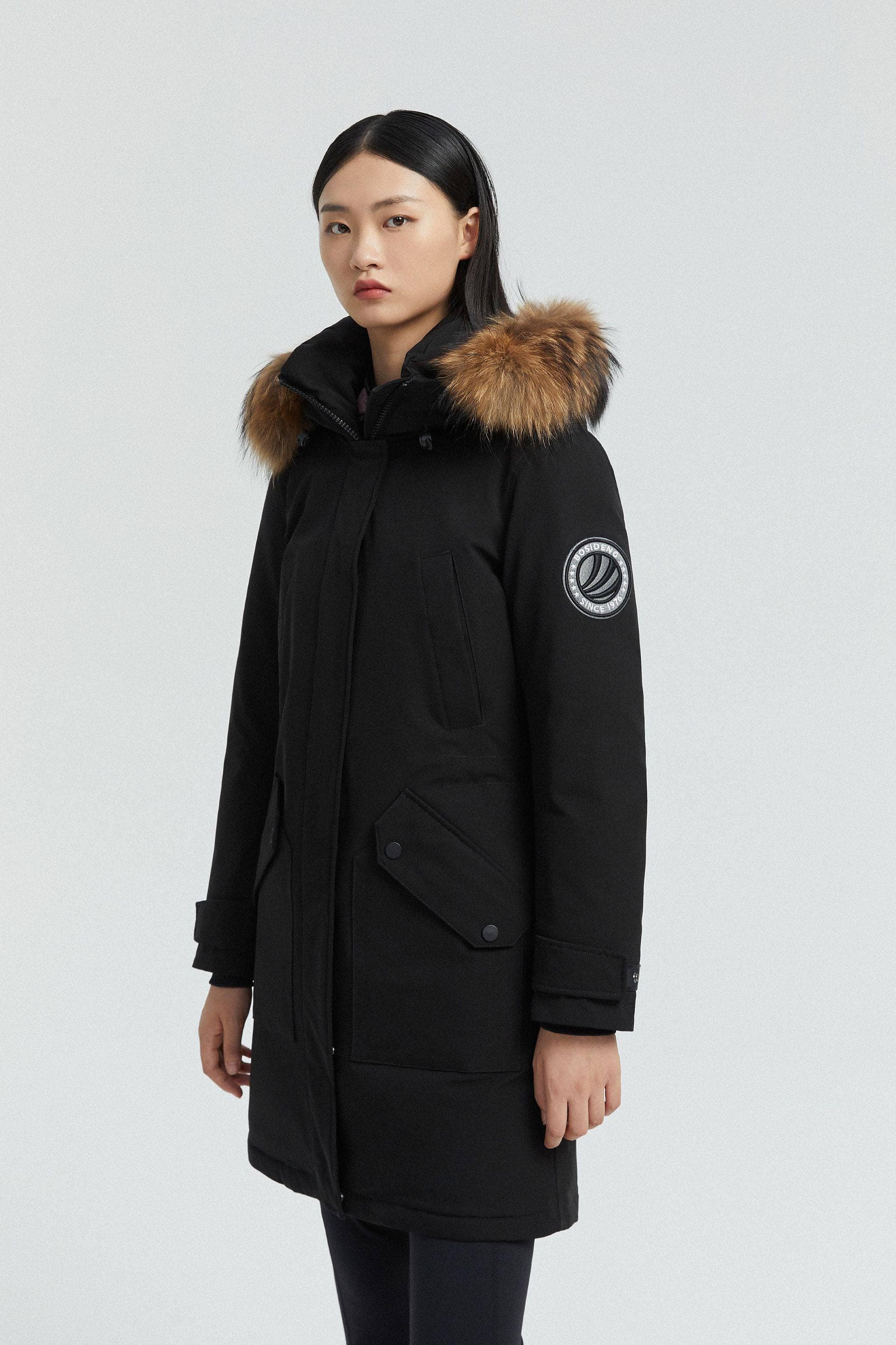 BOSIDENG Women's Hooded Parka with fur Trim Parka