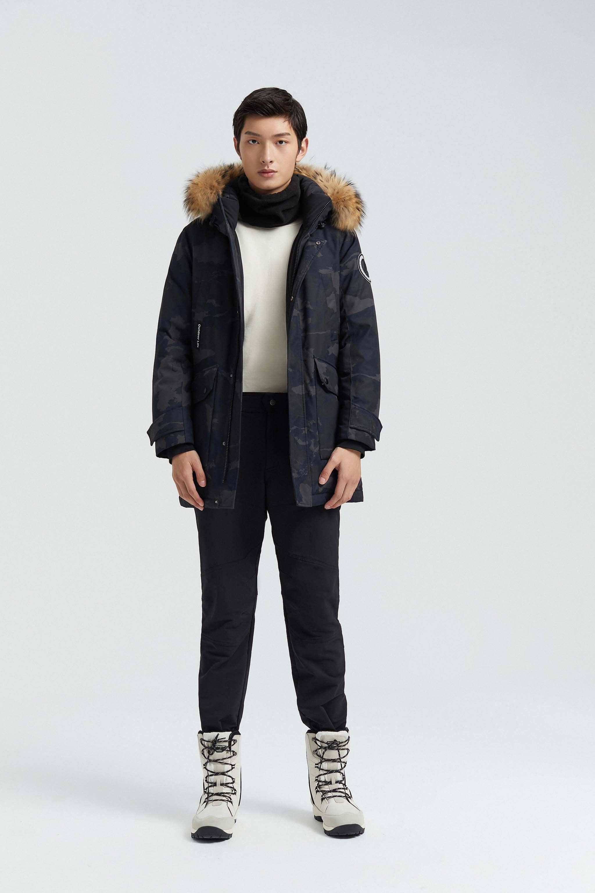 BOSIDENG Goose Down Hooded Parka with Fur Trim Parka XS / Blue