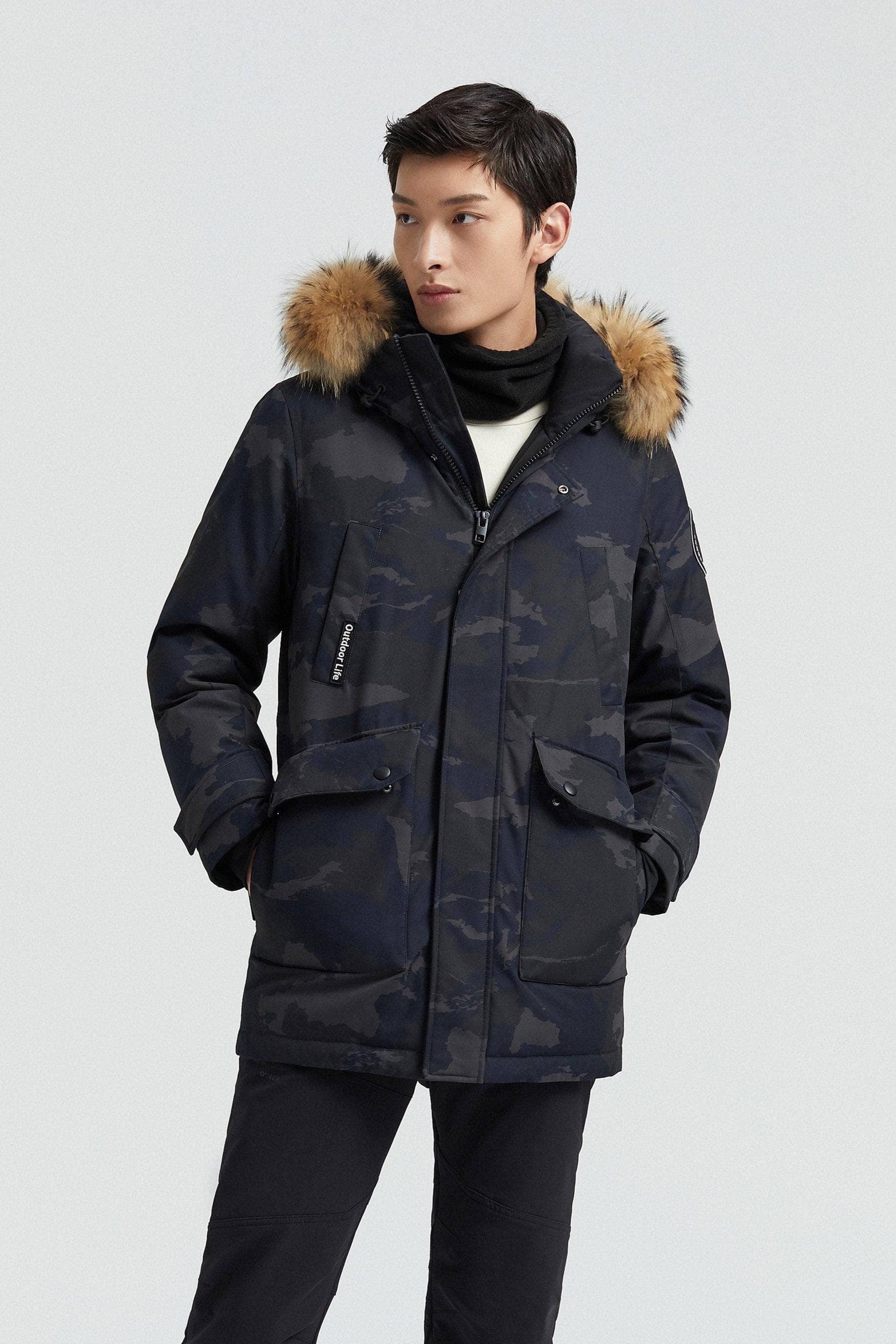 BOSIDENG Goose Down Hooded Parka with Fur Trim Parka XS / Blue