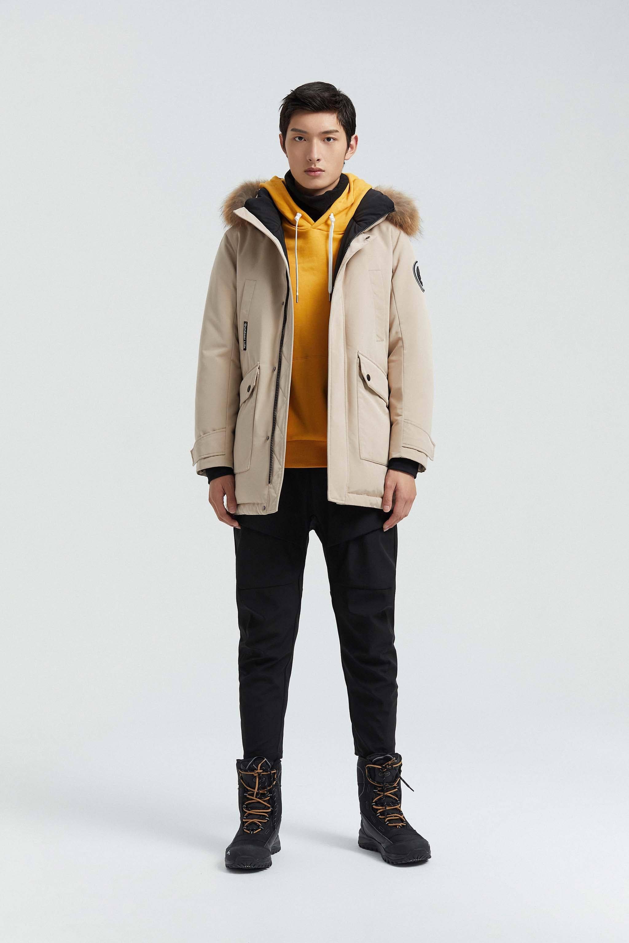 BOSIDENG Goose Down Hooded Parka with Fur Trim Parka XS / Warm Sand