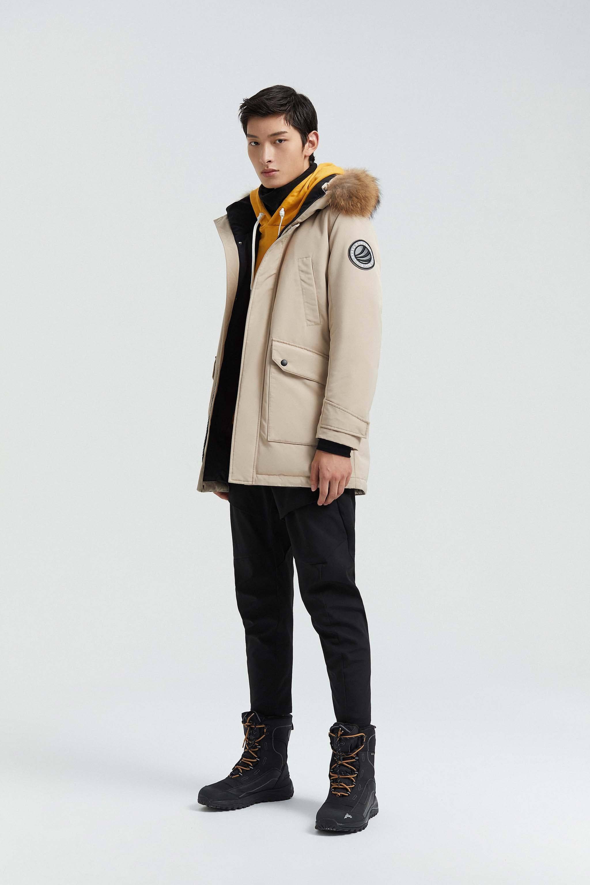 Goose Down Hooded Parka with Fur Trim