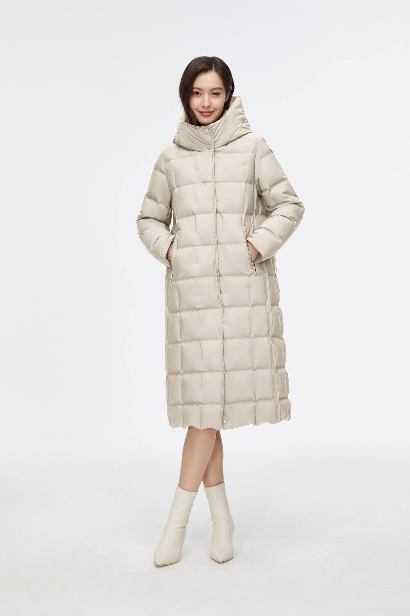 BOSIDENG 2022 Long Wrap Goose Down Coat Jacket 6 / Oat