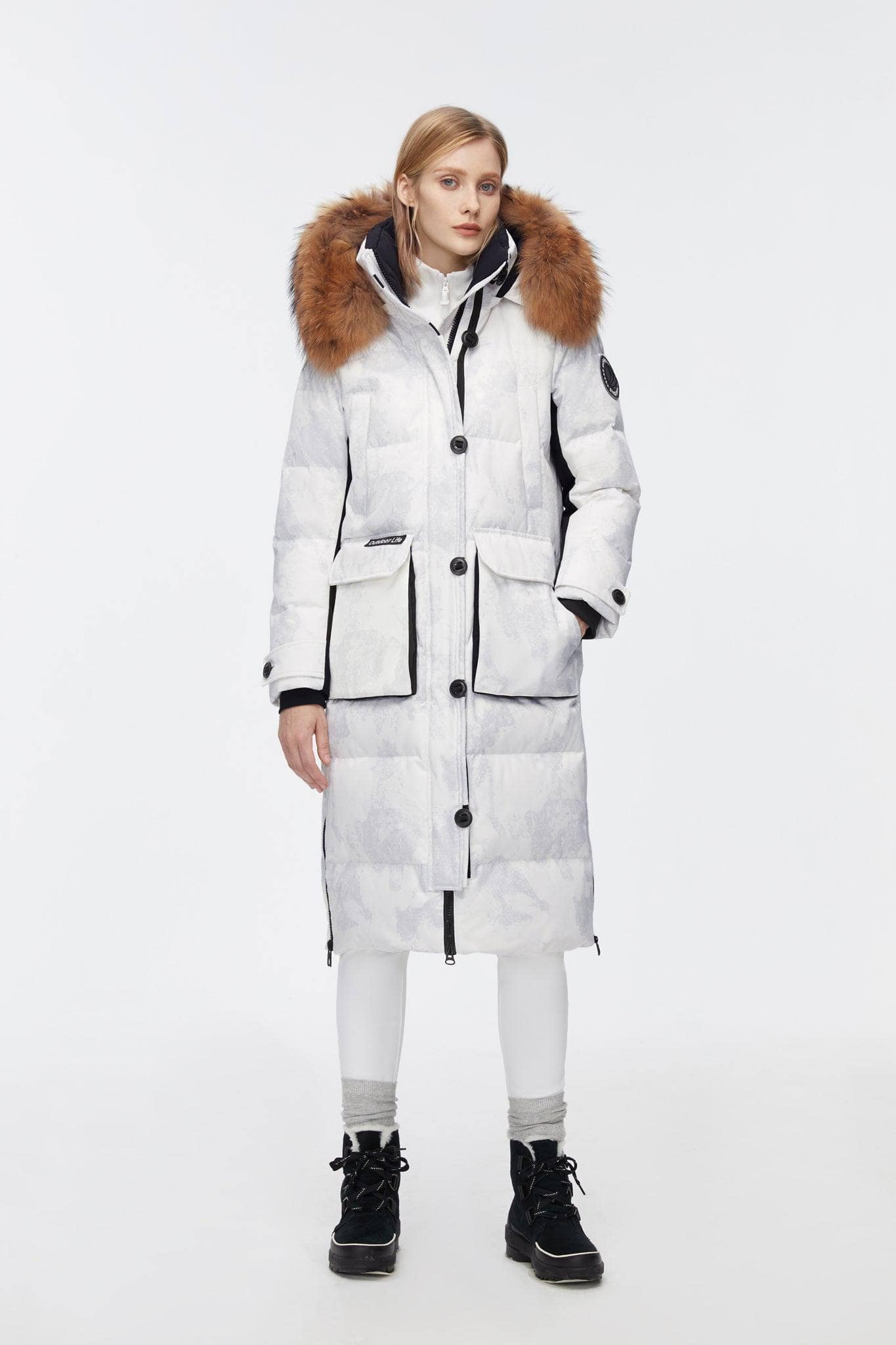 BOSIDENG 2022 Long Goose Down Jacket With Removable Fur Hood Jacket 6 / White