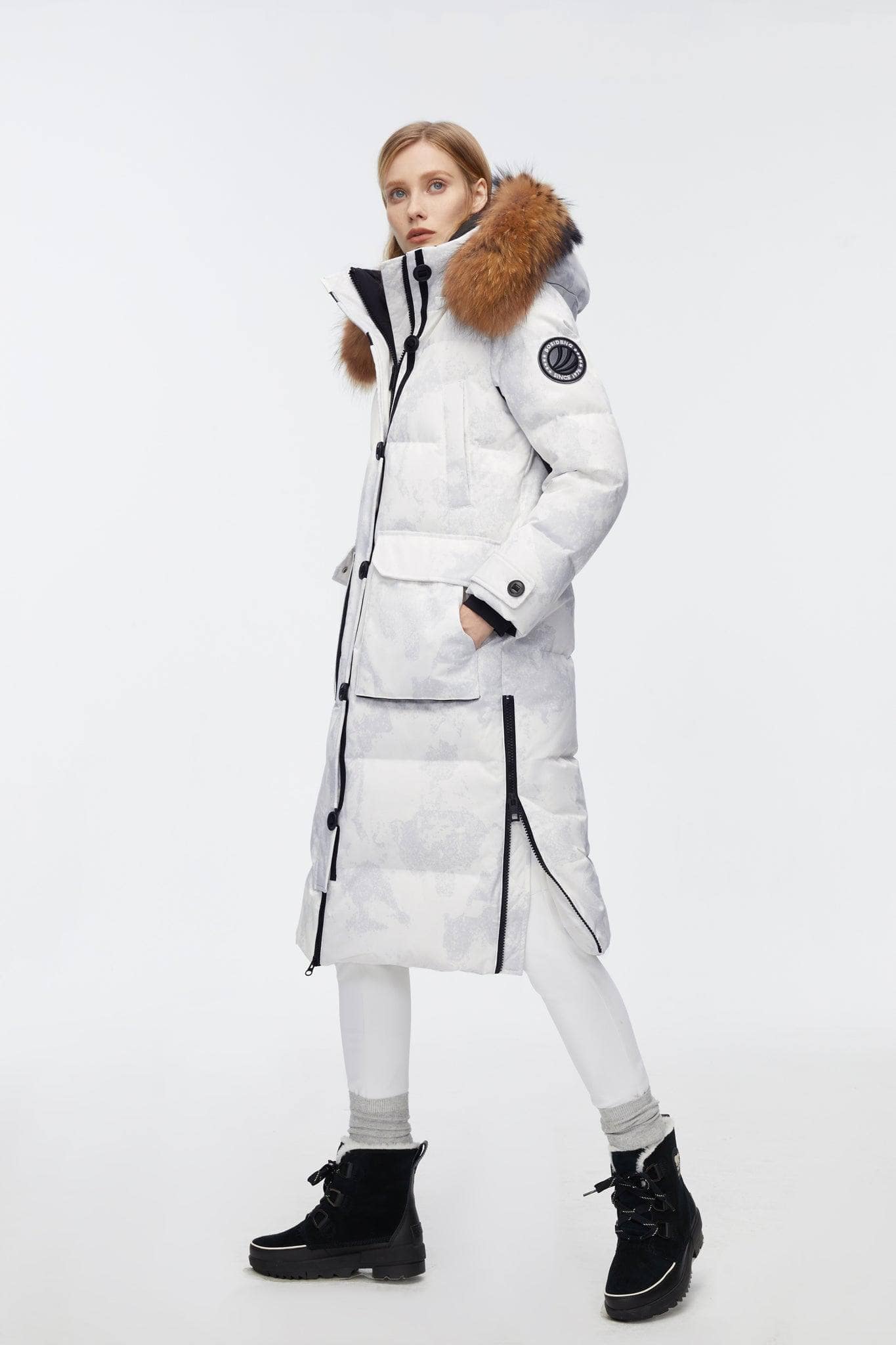 BOSIDENG 2022 Long Goose Down Jacket With Removable Fur Hood Jacket