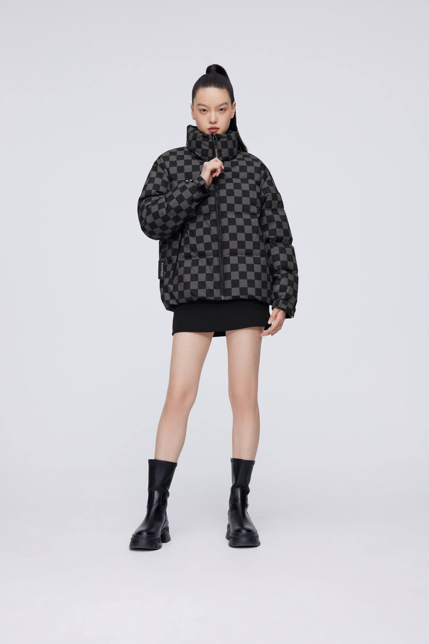 BOSIDENG 2022 Short Down Puffer Jacket XXS / Black and Grey Checkerboard