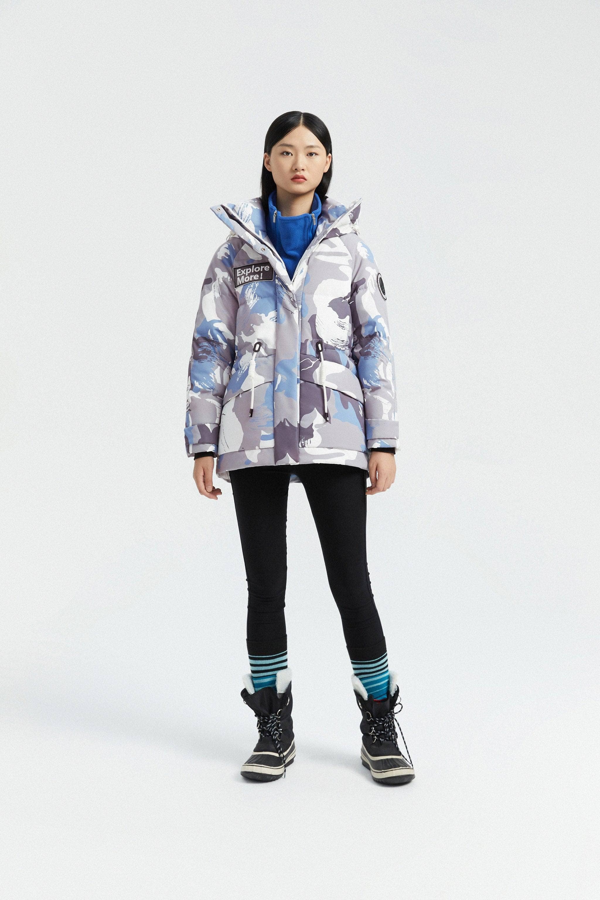 BOSIDENG Women's Hooded Parka Parka 4 / Blue camo